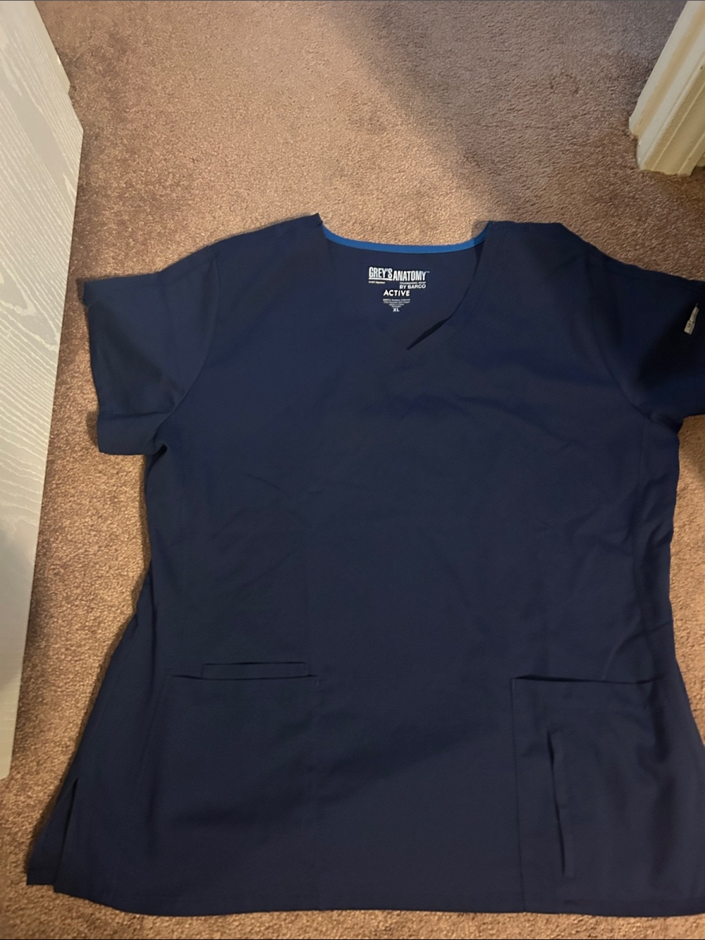Grey's Anatomy Navy Blue Active V-Neck Medical Scrub Top